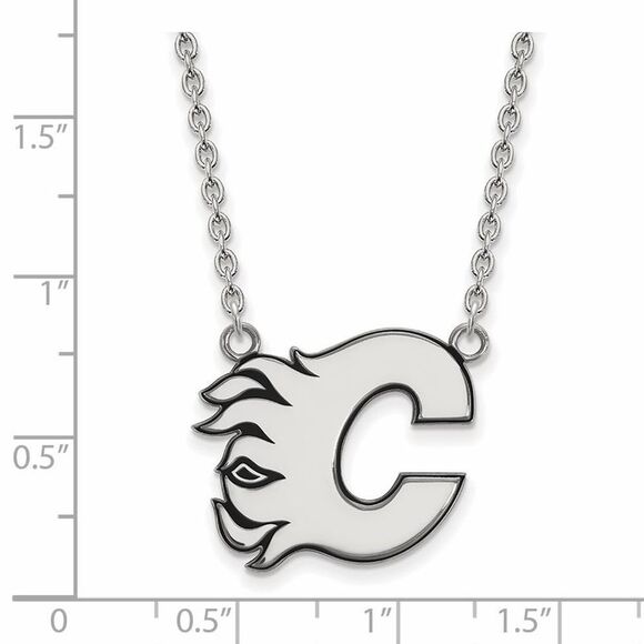 Sterling Silver NHL Calgary Flames LG Enamel Necklace, 18 In - Picture 2 of 5